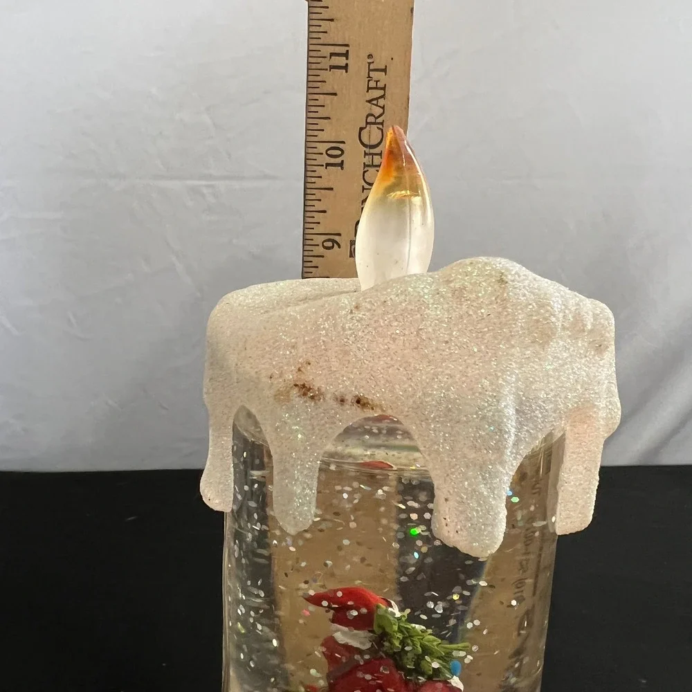 Set of‎ 2 Christmas Snow Globe LED Candles Santa Snowman Pedestal 10.5 Inch